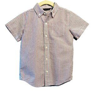 JANIE & JACK Striped Seersucker Shirt Boys 6 NWT Button Down July 4th Americana